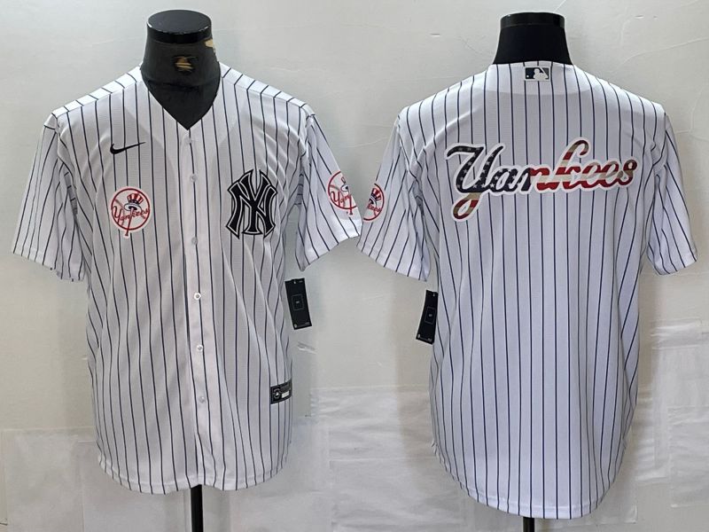 Men New York Yankees Blank White Stripe Second generation joint name Nike 2024 MLB Jersey style 21